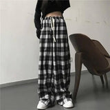 Blackand White Plaid Pants Oversized New Women Casual Loose Wide Leg Trousers Hip Hop Street