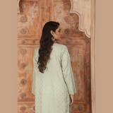 2PCS LIGHT GREEN EMBROIDED FABRIC LAWN SUIT