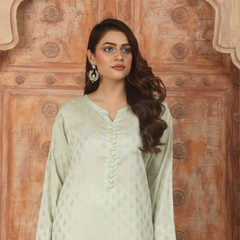 2PCS LIGHT GREEN EMBROIDED FABRIC LAWN SUIT