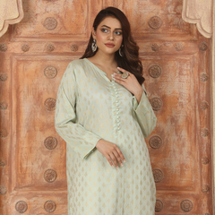 2PCS LIGHT GREEN EMBROIDED FABRIC LAWN SUIT