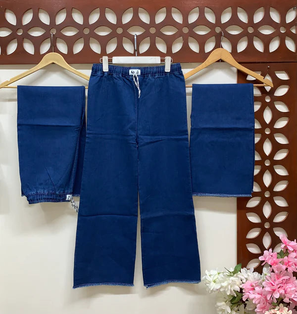 Dori Elastic Waist Rough Denim Trousers