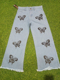 High Waist Wide Leg Black Butterfly Print Flapper Pant/Jeans For Girls