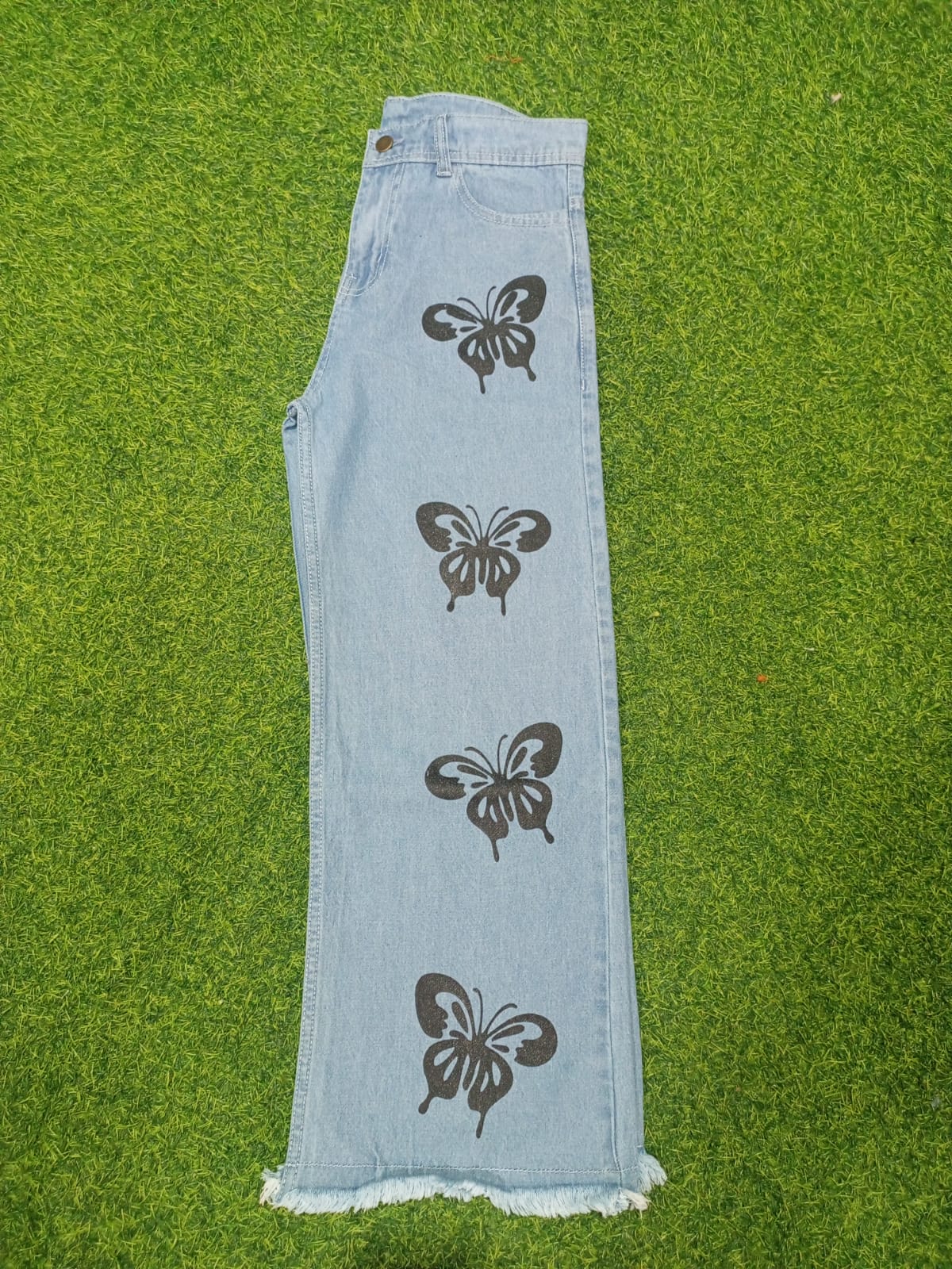 High Waist Wide Leg Black Butterfly Print Flapper Pant/Jeans For Girls