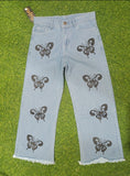 High Waist Wide Leg Black Butterfly Print Flapper Pant/Jeans For Girls