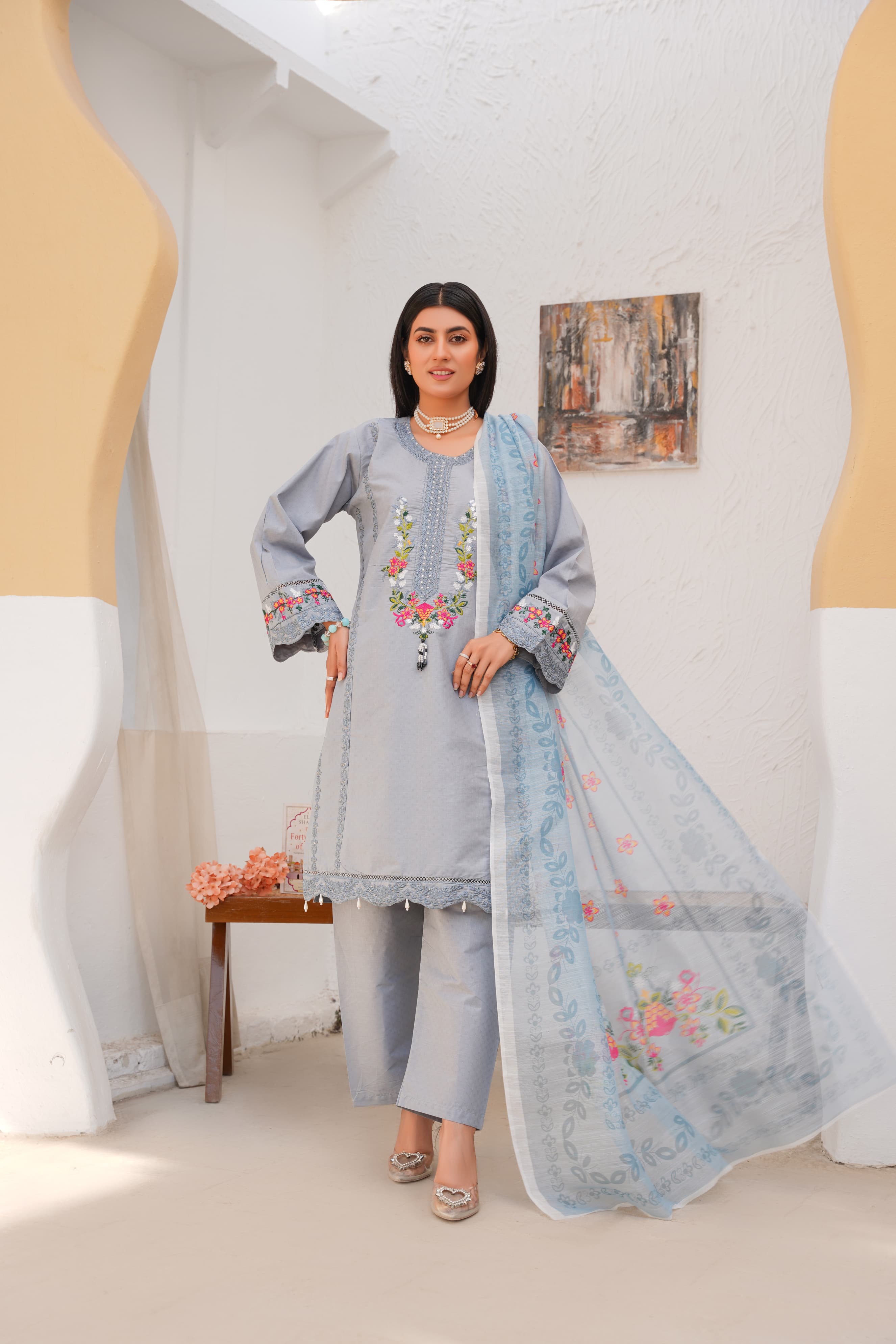 Doria Cotton Embroidery 3Pc Stitched Suit