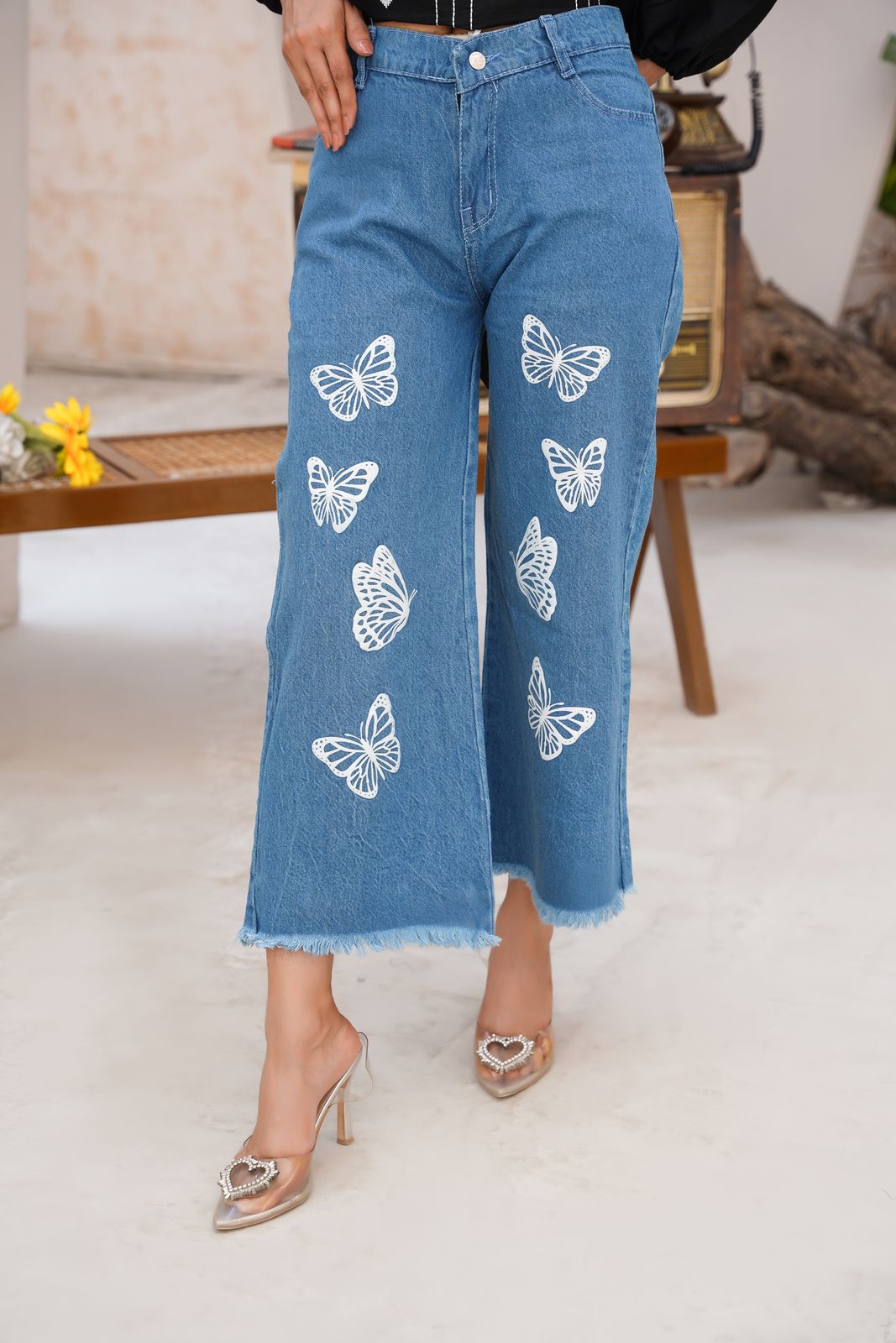 BETTERFLY DESIGN PRINTED FLAPPER JEANS PANT