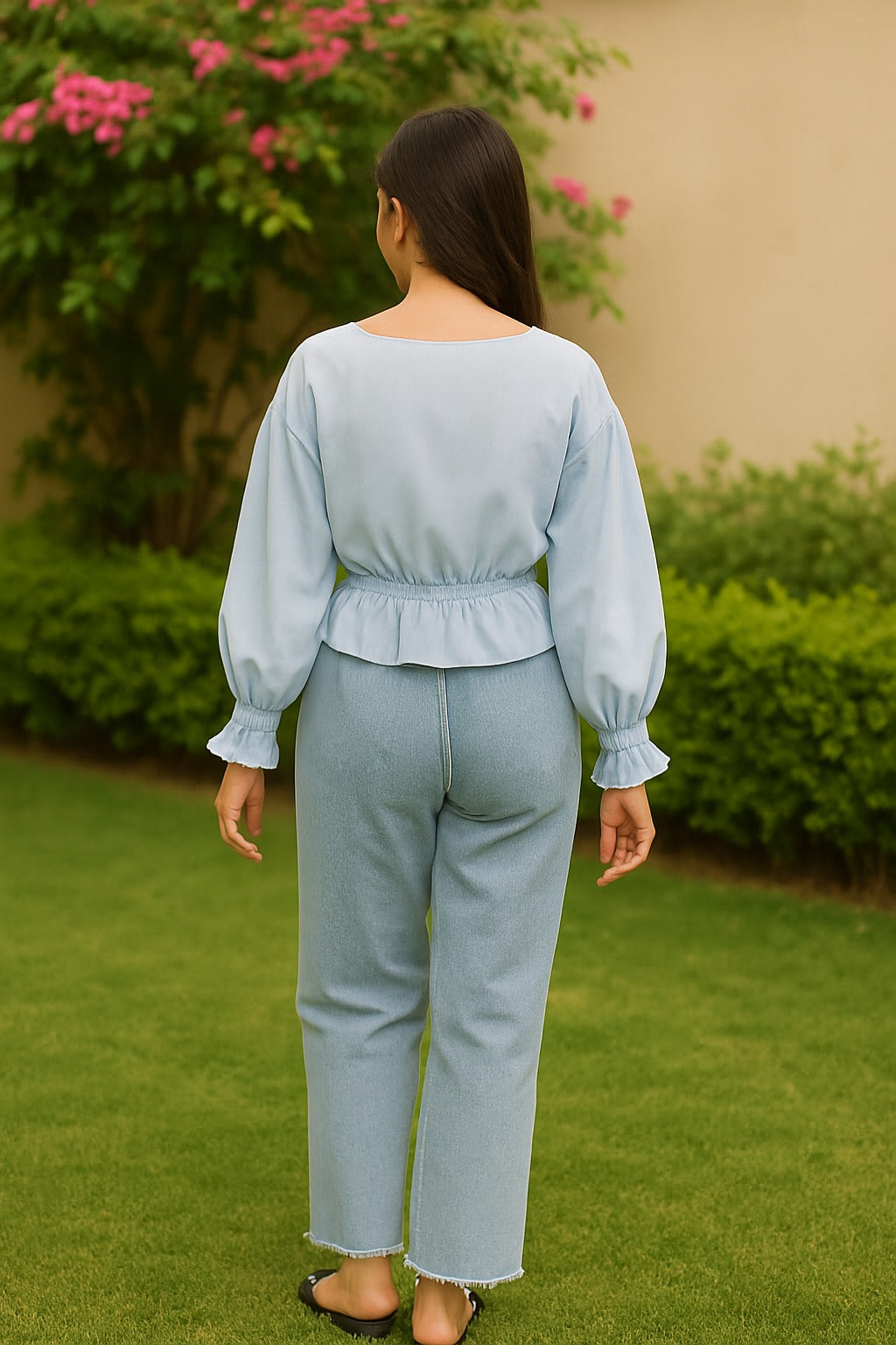 Dori Elastic Waist Rough Denim Trousers